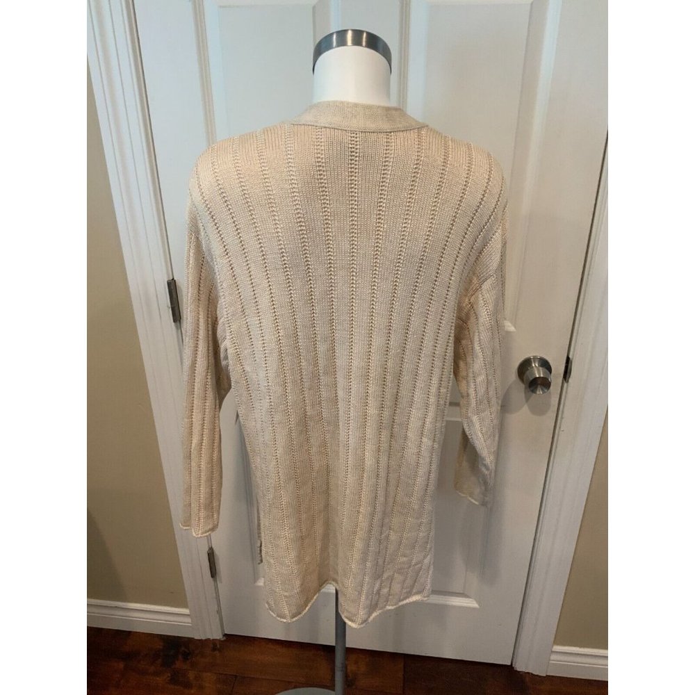 Escada Cream Open-Front Ribbed Knit Cardigan with Pockets - Picture 6 of 7